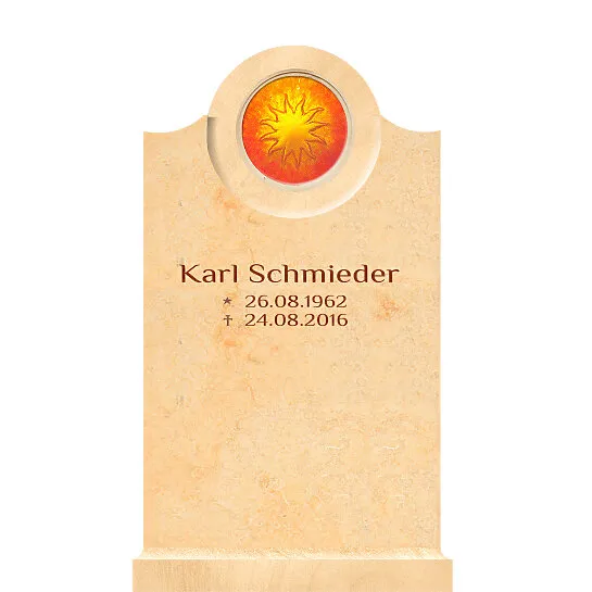 Philospopher : Heller Marmor Kindergrabstein Sonne Pepinot (Schriftbeispiel 6 von 7)