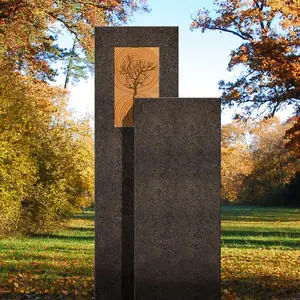 Amancio Lignum Moderner Grabstein - Granit - Zweiteilig mit Holz & Lebensbaum