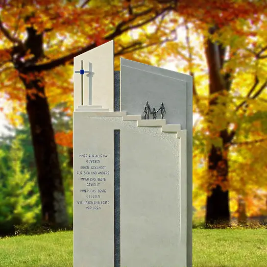Bianco – Moderner Grabstein Kalkstein Treppe & Kreuz für ein Einzelgrab