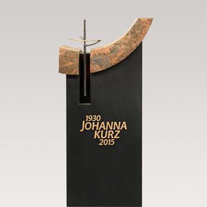 Chamisso Moderner Granit Grabstein für ein Urnengrab mit Bronze Kreuz