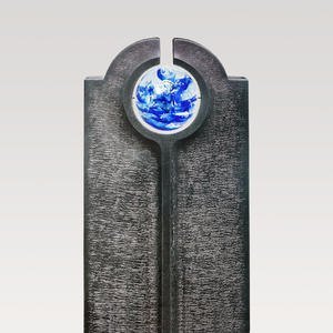 Novara Icona Moderner Granit Urnengrabstein mit Blauer Glas Kugel