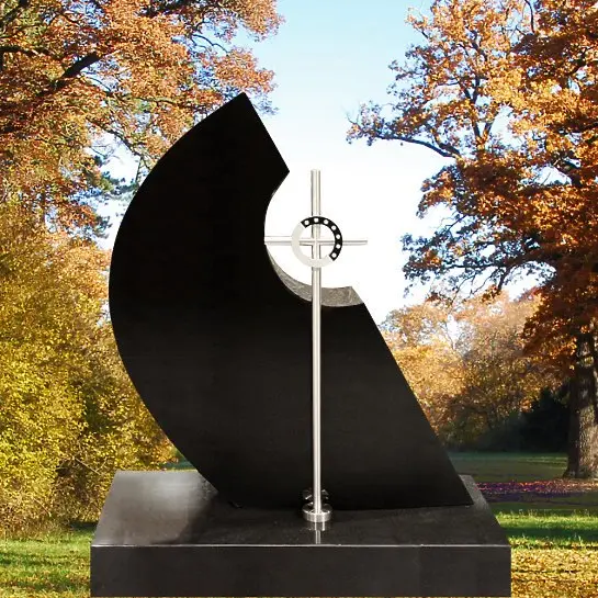 Girod – Moderner Schwarzer Urnengrabstein aus Granit mit Edelstahl Kreuz
