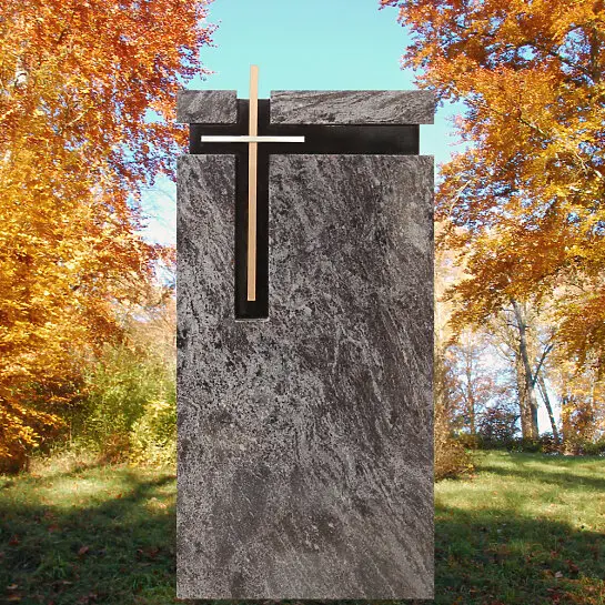 Parrot – Moderner Urnen Grabstein aus Granit mit Bronze Kreuz
