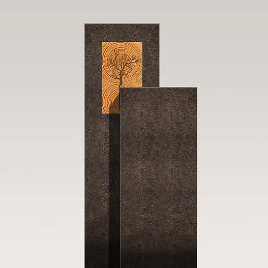 Amancio Lignum – Moderner Urnengrabstein - Granit - Zweiteilig mit Holz & Lebensbaum