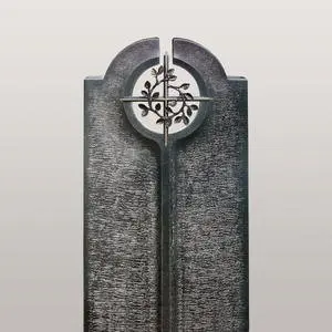 Novara Cruzis Moderner Urnengrabstein mit Floralem Bronze Kreuz Symbol
