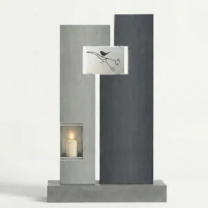 Saverno Moderner Urnengrabstein mit Gablaterne & Edelstahl Ornament mit Vogel