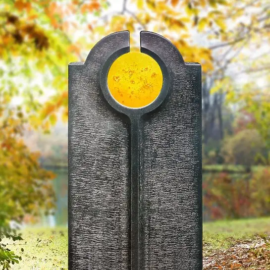 Novara Sole – Moderner Urnengrabstein mit Glas Symbol Gelb