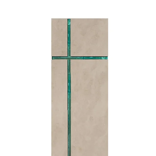 Amadei Crucis – Modernes Gabmal mit Glas - Religiös/christliche Symbolik in Kalkstein