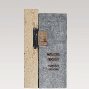 Novarum Modernes Grabdesign in hell-dunkel aus Kalkstein Urnengrab mit zeitlosem Bronze Ornament
