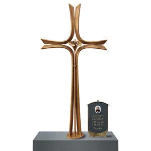 Agapido Modernes stehendes Bronze Grabkreuz mit Sockel für ein Doppelgrab