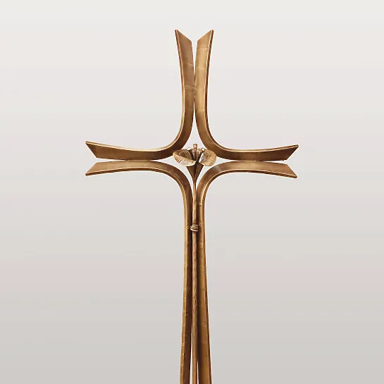 Modernes stehendes Bronze Grabkreuz mit Sockel für ein Einzelgrab - Agapido (Detailansicht) 