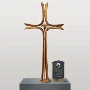Agapido Modernes stehendes Bronze Grabkreuz mit Sockel für ein Einzelgrab