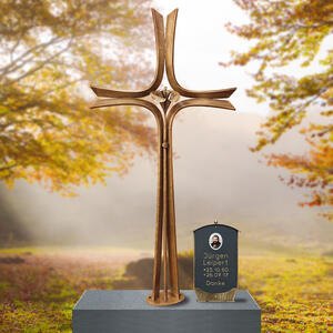 Agapido Modernes stehendes Bronze Grabkreuz mit Sockel für ein Urnengrab