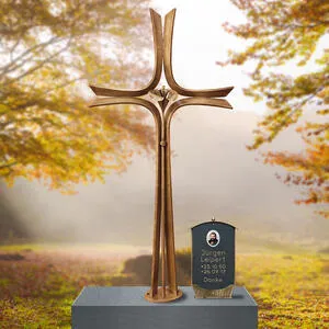 Agapido Modernes stehendes Bronze Grabkreuz mit Sockel für ein Urnengrab