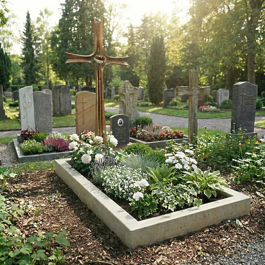 Modernes stehendes Grabkreuz aus Schmiedebronze für ein Einzelgrab - Agapido (Detailansicht) 