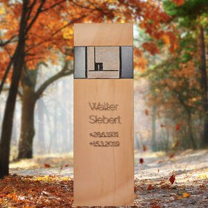 Novum Modernes Urnengrab Grabsteindesign in hellem Quarzit Ornament aus Bronze