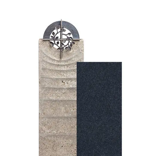Sovello Cruzis – Muschelkalk Doppelgrabmal Zweiteilig Hell/dunkel mit Bronze Kreuz