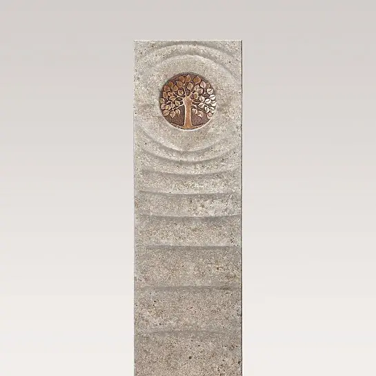Levanto Viva – Muschelkalk Doppelgrabstein mit Bronze Platte & Lebensbaum