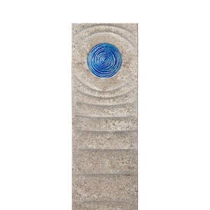 Levanto Celeste Muschelkalk Einzelgrab Grabstein mit Glas Element in Blau