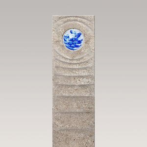 Levanto Aqua Muschelkalk Einzelgrabstein mit Glas Kugel Blau