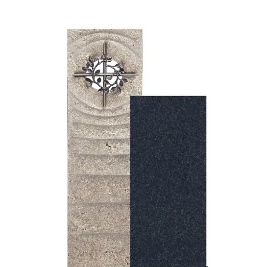 Sovello Spiritus – Muschelkalk Einzelgrabstein Zweiteilig Hell/dunkel mit Bronze Kreuz