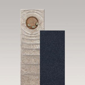 Sovello Florale Muschelkalk Einzelgrabstein Zweiteilig Hell/dunkel mit Floraler Bronze