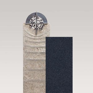 Sovello Cruzis Muschelkalk Urnengrabmal Zweiteilig Hell/dunkel mit Bronze Kreuz