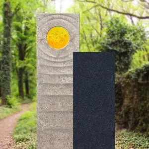 Sovello Sola Muschelkalk Urnengrabstein Zweiteilig Hell/dunkel mit Glas in Gelb