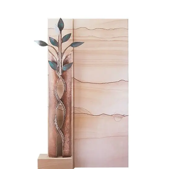 Sanremo – Naturstein Doppelgrabstein mit Bronze Symbol Lebensbaum