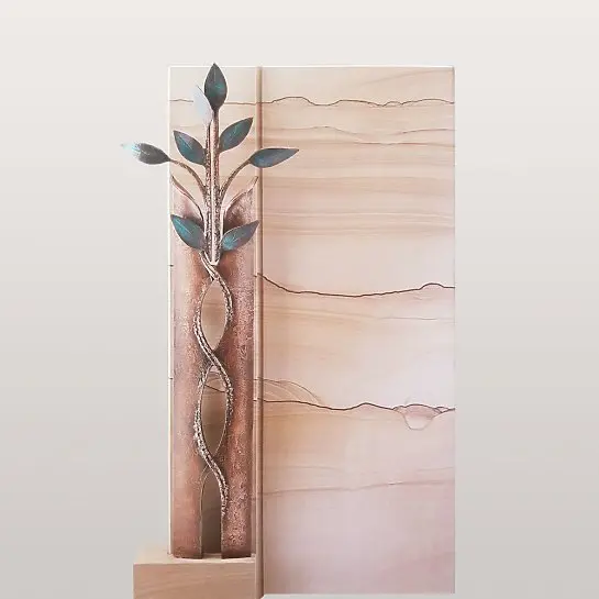 Sanremo – Naturstein Einzelgrabstein mit Bronze Symbol Lebensbaum