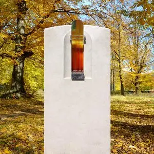 Ascea Naturstein Grabmal mit Edelstahlkreuz