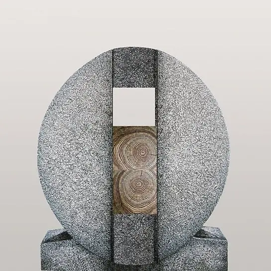 Aversa Legno – Ovaler Granit Einzelgrab Grabstein mit Holz Symbol in Eiche