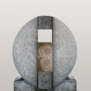 Aversa Legno Ovaler Granit Einzelgrab Grabstein mit Holz Symbol in Eiche