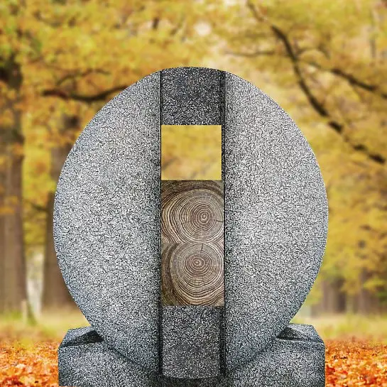Aversa Legno – Ovaler Granit Urnengrab Grabstein mit Holz Symbol in Eiche