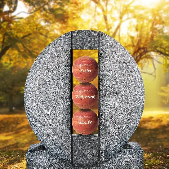 Aversa Palla – Ovales Granit Doppelgrab Grabdenkmal mit Kugeln in Rot