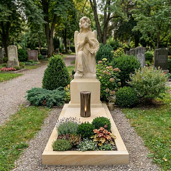 Romantischer Engelgrabstein nach antiker Vorlage aus Sandstein - Einzelgrab - Kalina Nobile (Detailansicht) 