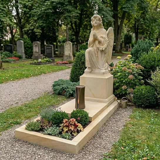 Romantischer Engelgrabstein nach antiker Vorlage aus Sandstein - Einzelgrab - Kalina Nobile (Detailansicht) 