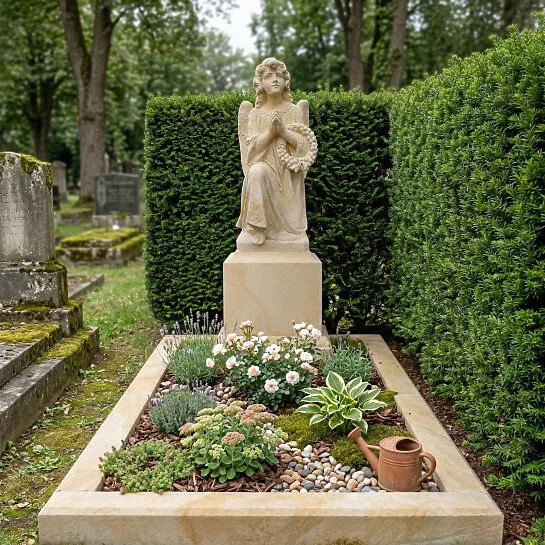 Romantischer Engelgrabstein nach antiker Vorlage aus Sandstein - Einzelgrab - Kalina Nobile (Detailansicht) 