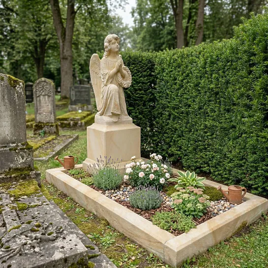 Romantischer Engelgrabstein nach antiker Vorlage aus Sandstein - Einzelgrab - Kalina Nobile (Detailansicht) 