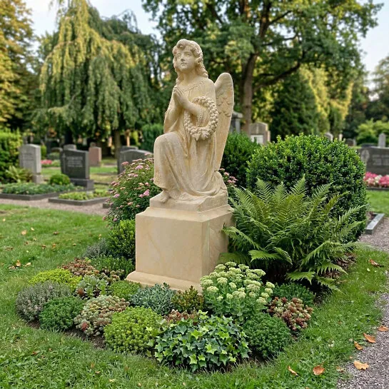 Romantischer Engelgrabstein nach antiker Vorlage aus Sandstein - Einzelgrab - Kalina Nobile (Detailansicht) 
