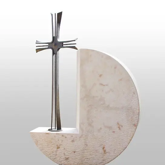 Montella – Runder Grabstein mit Bronze Kreuz Grabdesign