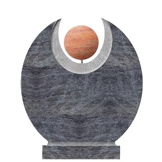 Martis Orion – Runder Granit Einzelgrabstein mit Roter Travertin Kugel