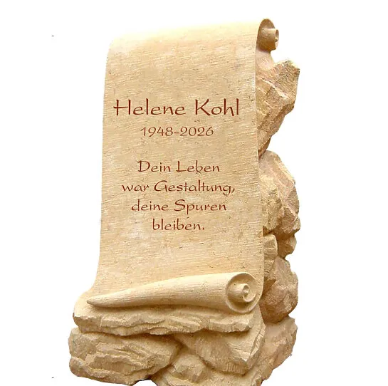 President : Rustikaler Grabstein mit Schriftenrolle Voltaire (Schriftbeispiel 4 von 4)