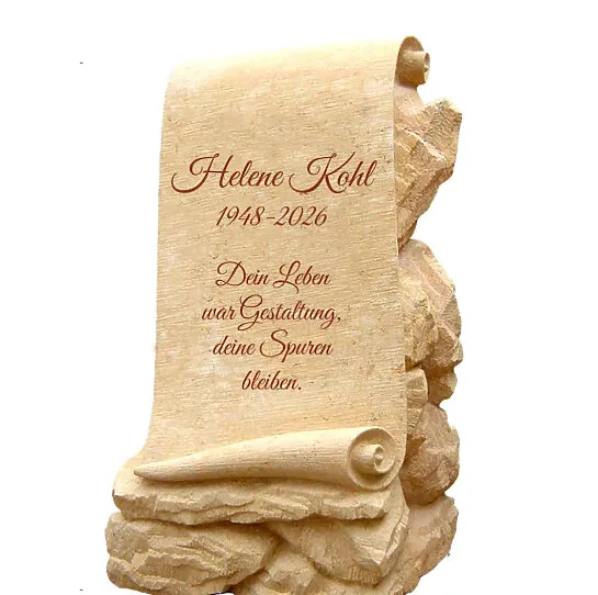 Great Vibes : Rustikaler Grabstein mit Schriftenrolle Voltaire (Schriftbeispiel 1 von 4)