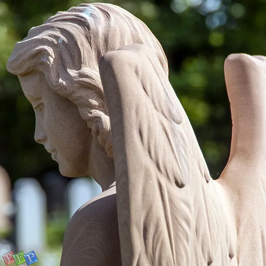 Sandstein Engel Urnengrabstein - Seduto (Detailansicht) 