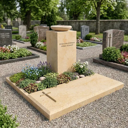 Sandstein Grabstein mit Pflanzschale - Kandinsky (Detailansicht) 