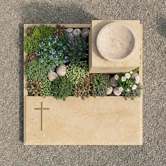 Sandstein Grabstein mit Pflanzschale - Kandinsky (Detailansicht) 