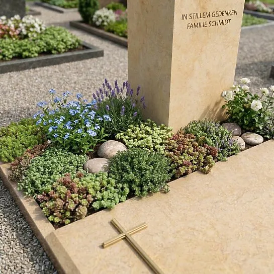 Sandstein Grabstein mit Pflanzschale - Kandinsky (Detailansicht) 