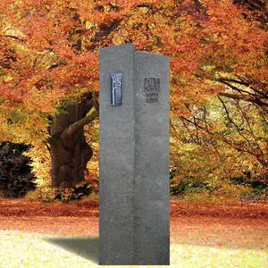 Anzio Schlanker Kalkstein Grabstein / Grau Für Ein Doppelgrab mit Lebensbaum Ornament in Bronze