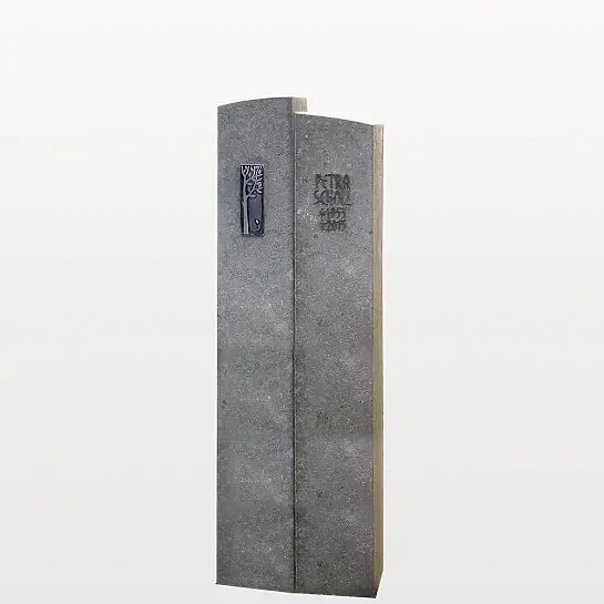 Anzio – Schlanker Kalkstein Grabstein / Grau Fã¼r Ein Einzelgrab mit Lebensbaum Ornament in Bronze